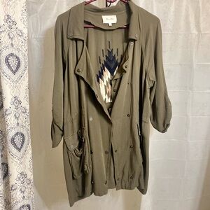 Miss Me Green Trench Coat with Wide Lapel Collar